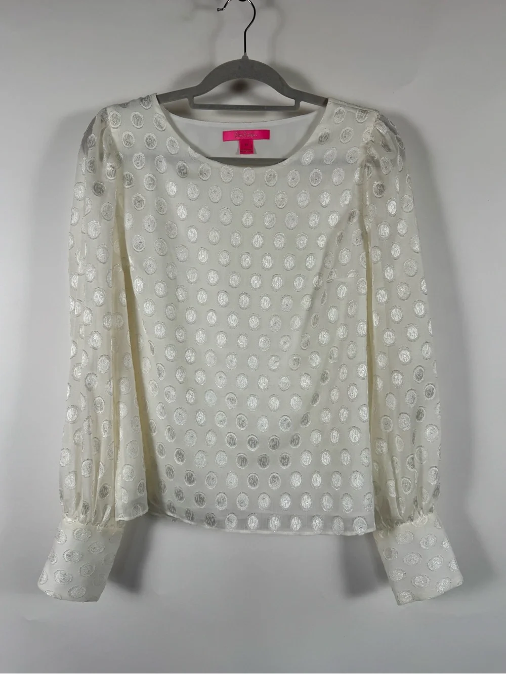 Lilly Pulitzer Swiss Dot Blouse Medium‎ Clean Girl Preppy Quiet Luxury Romantic